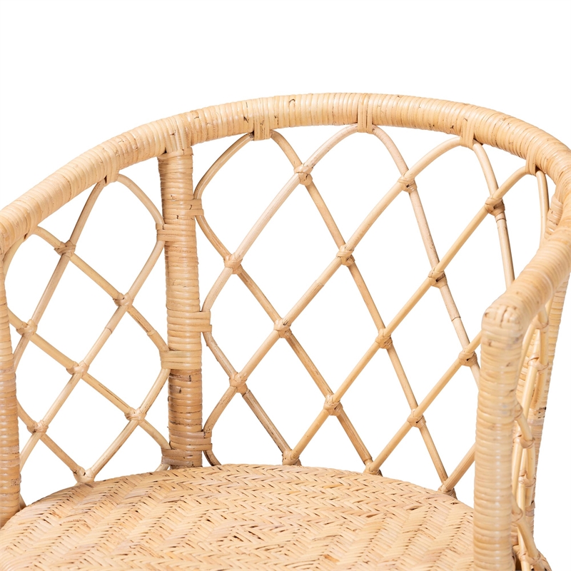 Pemberly Row Light Honey Rattan Swivel Counter Stool with Footrest
