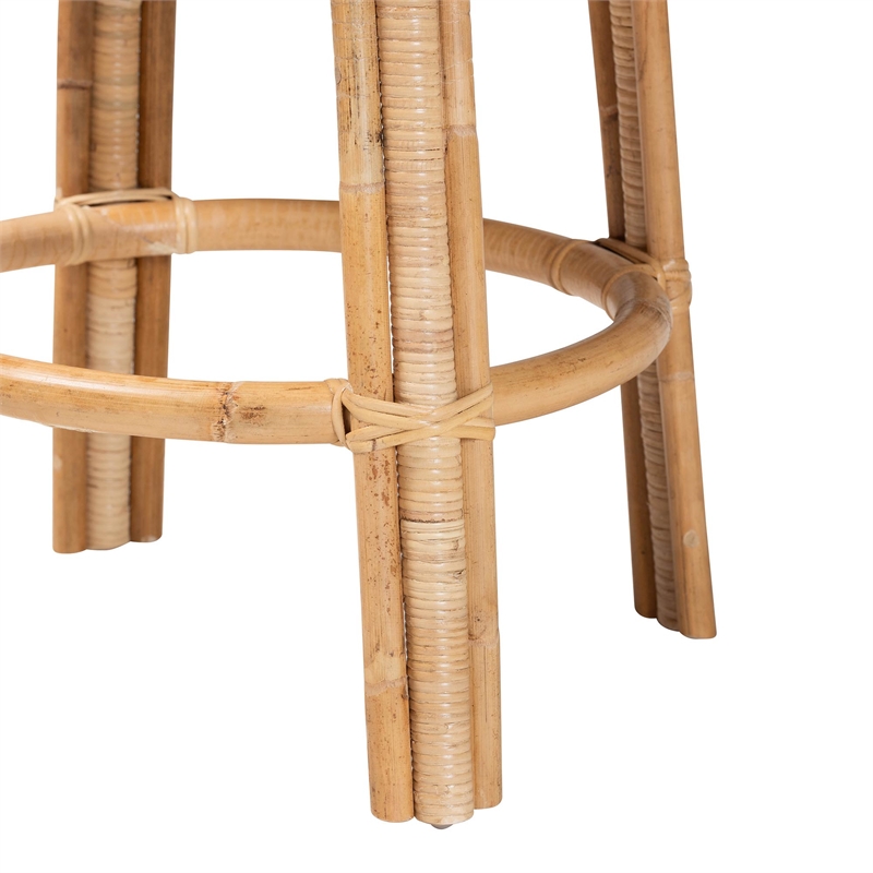 Pemberly Row Light Honey Rattan Swivel Counter Stool with Footrest