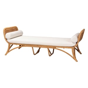 Pemberly Row Light Honey Rattan Daybed with Cushion and 2 Pillows