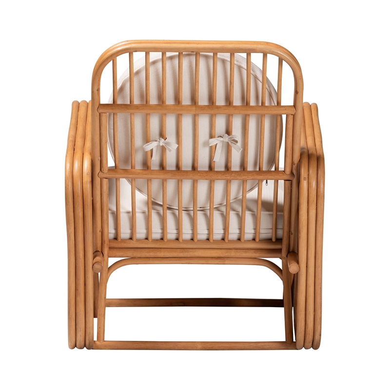 Pemberly Row Light Honey Rattan Openwork Arm Chair with Cushions