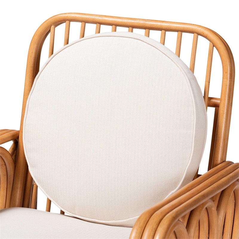 Pemberly Row Light Honey Rattan Openwork Arm Chair with Cushions