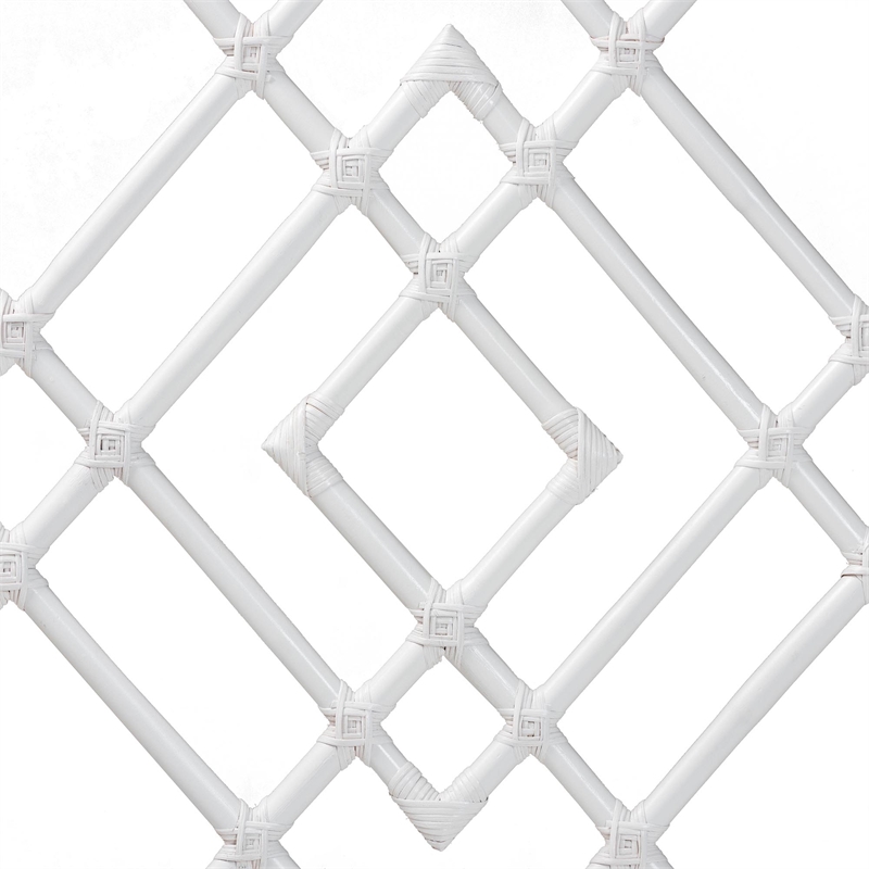 Pemberly Row White Rattan Queen Standalone Headboard with Diamond Design