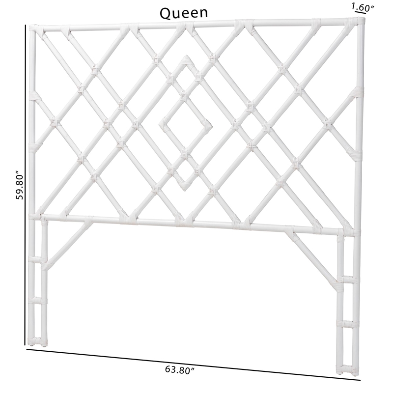 Pemberly Row White Rattan Queen Standalone Headboard with Diamond Design