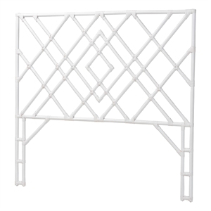 Pemberly Row White Rattan Queen Standalone Headboard with Diamond Design