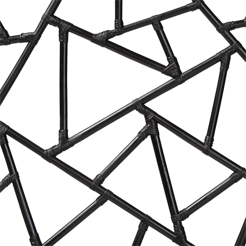 Pemberly Row Black Rattan Queen Standalone Headboard with Geometric Panel