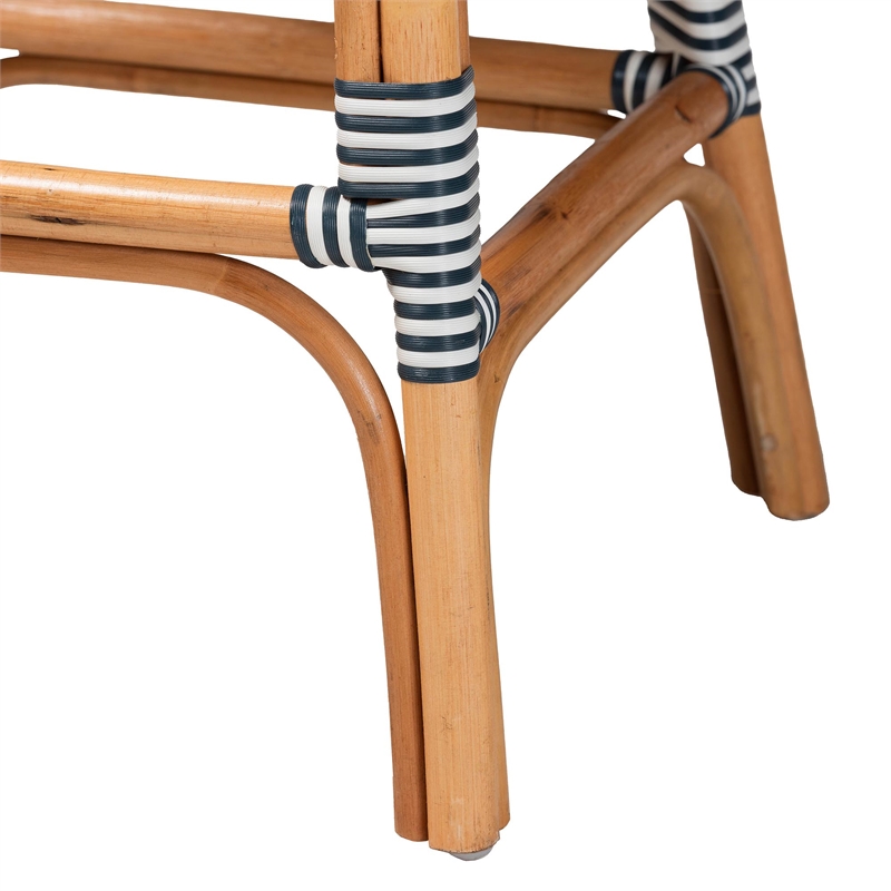 Pemberly Row Navy and White Woven Rattan 2-Piece Counter Stool Set