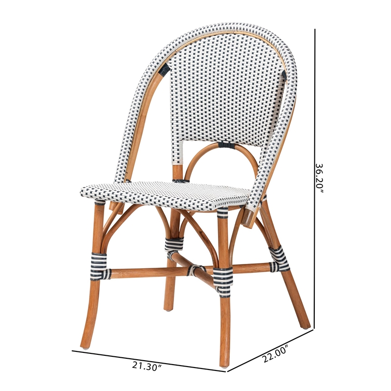 Pemberly Row Navy and White Woven Rattan French Bistro Chair