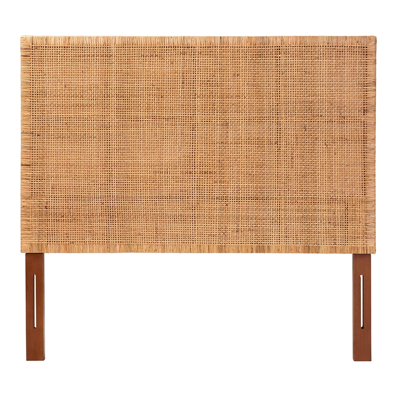 Pemberly Row Natural Rattan and Mahogany Wood Queen Headboard