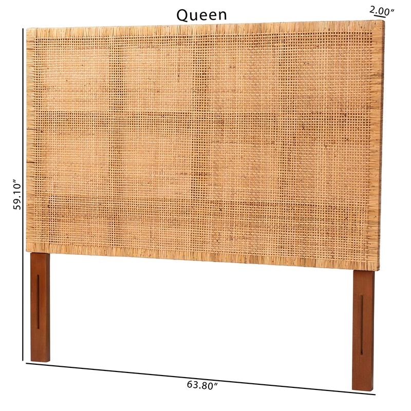 Pemberly Row Natural Rattan and Mahogany Wood Queen Headboard