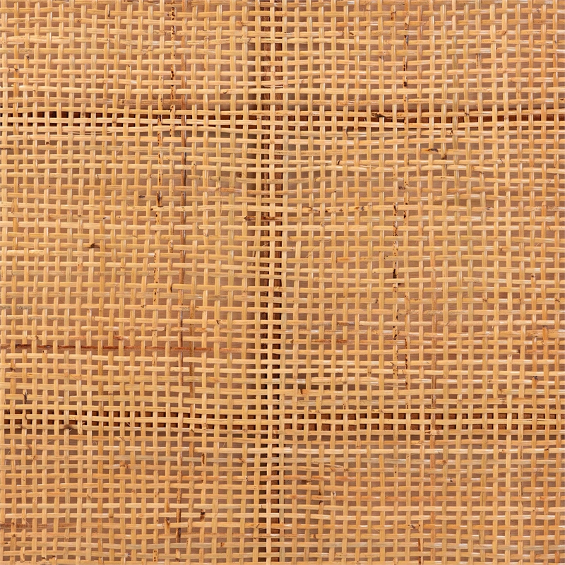 Pemberly Row Natural Rattan and Mahogany Wood Queen Headboard with Rounded Panel