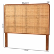 Pemberly Row Natural Rattan and Mahogany Wood Queen Headboard with Rounded Panel