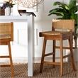 Pemberly Row Seagrass and Mahogany Wood Bar Stool with Low Back