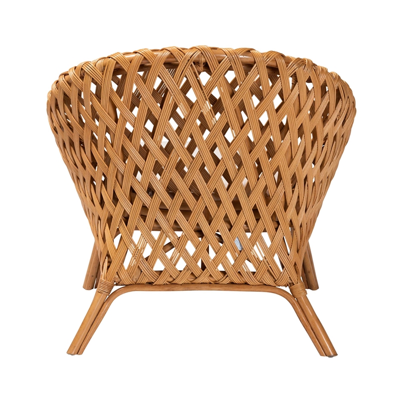 Pemberly Row Natural Rattan Accent Chair with Open Basketweave Design