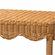 Pemberly Row Light Honey Scalloped Rattan Console Table with Shelf