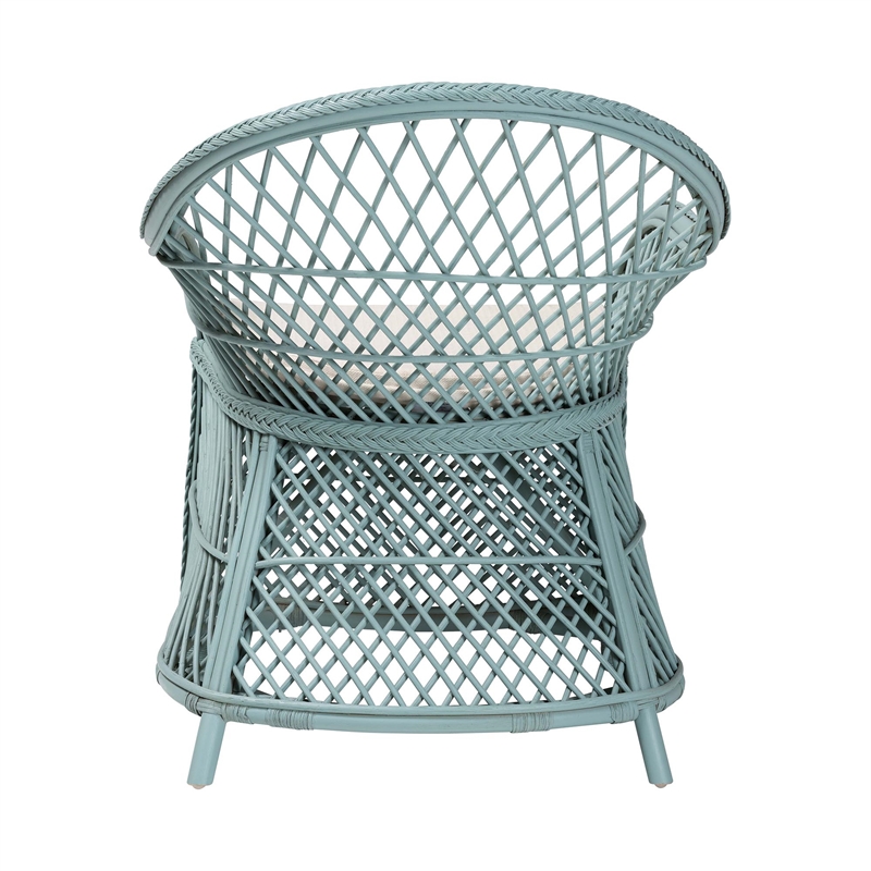 Pemberly Row Light Blue Braided Rattan Arm Chair with Lattice Frame