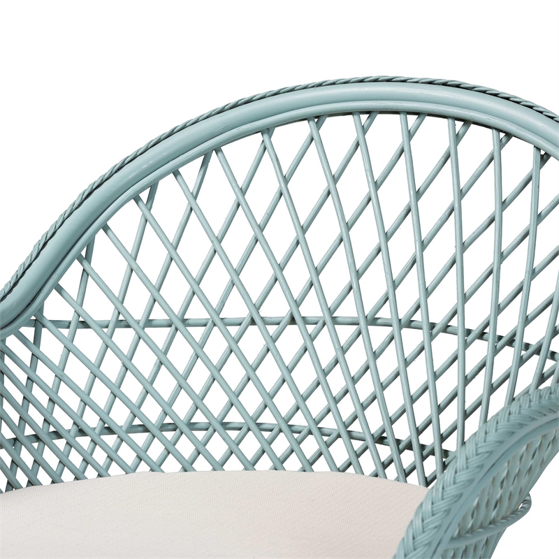 Pemberly Row Light Blue Braided Rattan Arm Chair with Lattice Frame