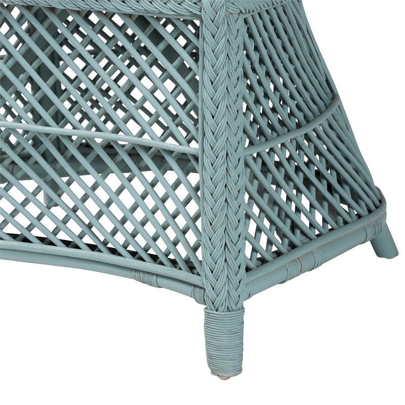 Pemberly Row Light Blue Braided Rattan Arm Chair with Lattice Frame