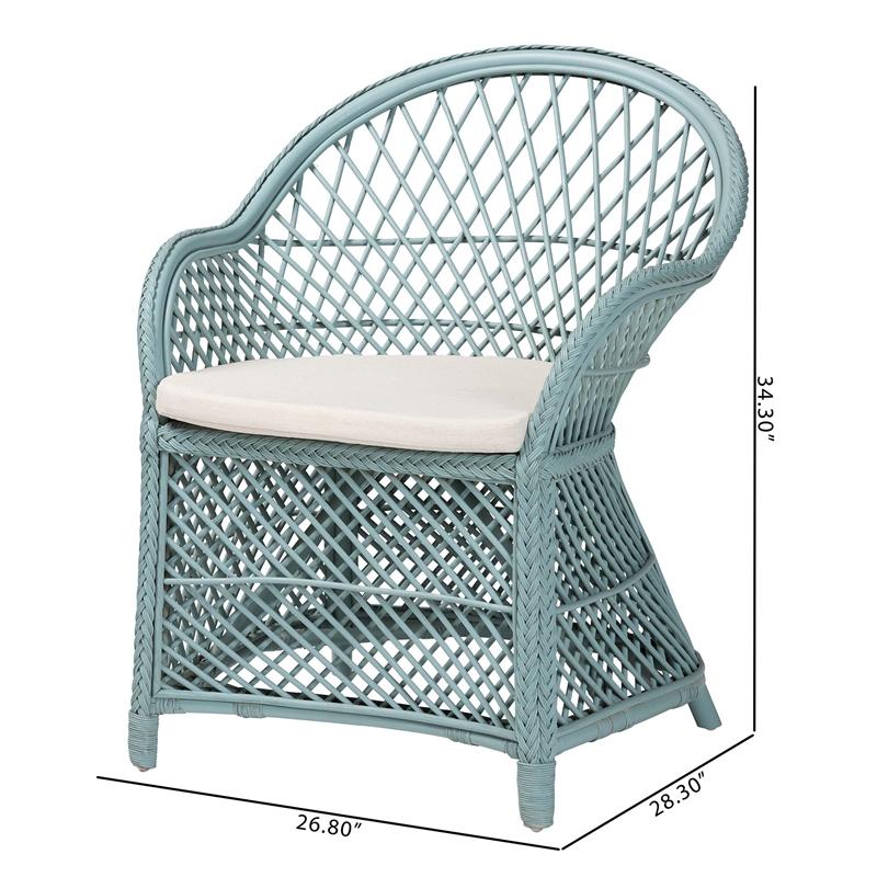 Pemberly Row Light Blue Braided Rattan Arm Chair with Lattice Frame
