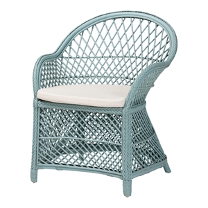Pemberly Row Light Blue Braided Rattan Arm Chair with Lattice Frame