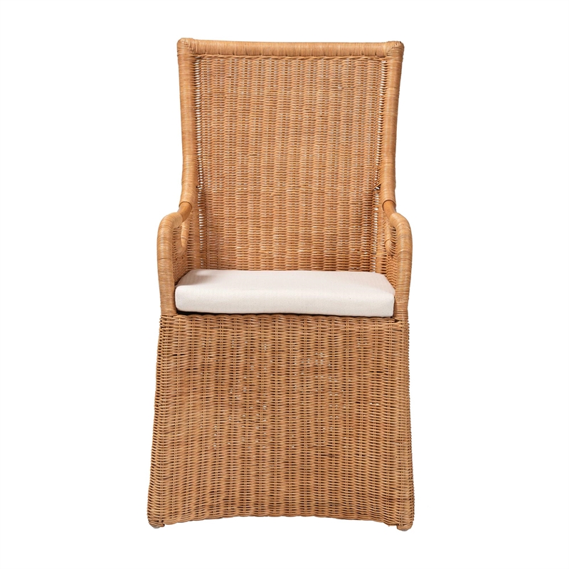 Pemberly Row Light Honey Woven Rattan Dining Chair with Cut-Out Arms