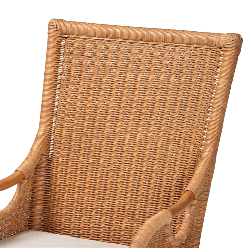 Pemberly Row Light Honey Woven Rattan Dining Chair with Cut-Out Arms