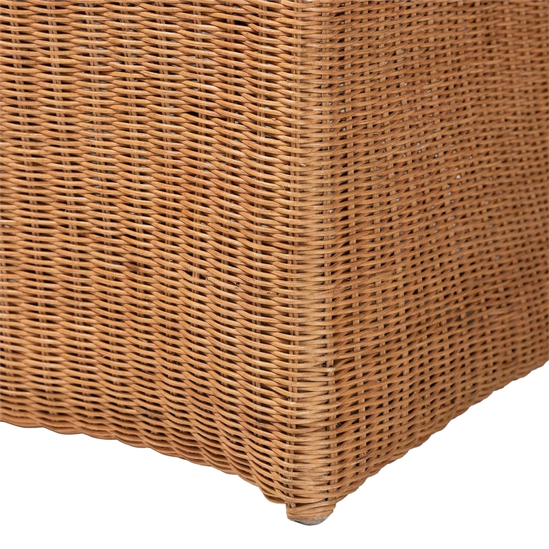 Pemberly Row Light Honey Woven Rattan Dining Chair with Cut-Out Arms