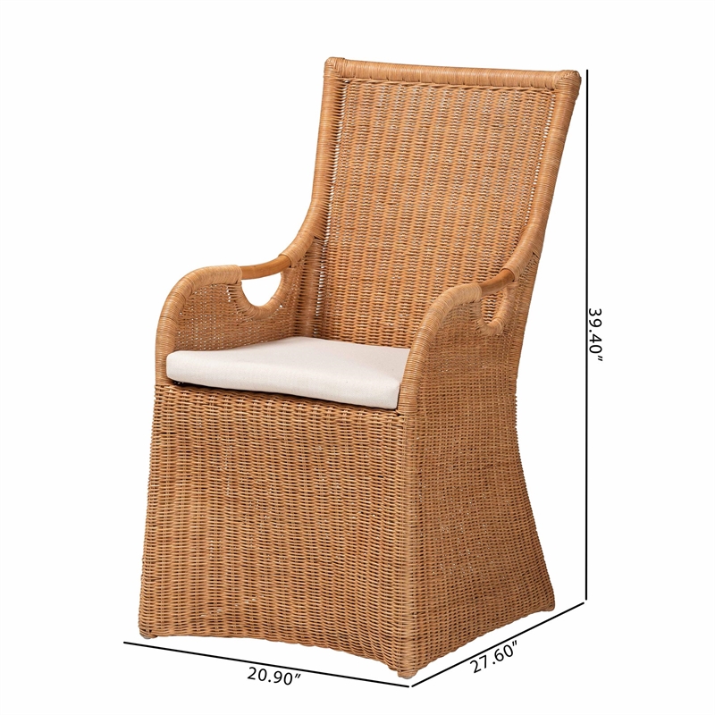 Pemberly Row Light Honey Woven Rattan Dining Chair with Cut-Out Arms