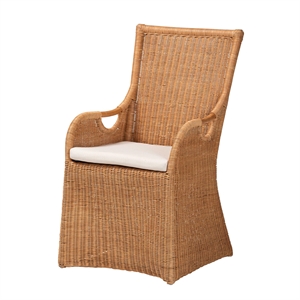 Pemberly Row Light Honey Woven Rattan Dining Chair with Cut-Out Arms