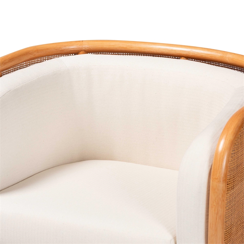 Pemberly Row Light Honey Rattan Tuxedo Accent Chair with Woven Detail