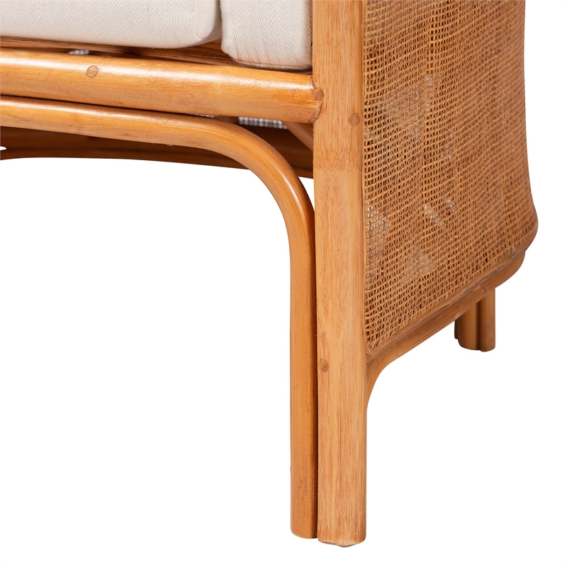 Pemberly Row Light Honey Rattan Tuxedo Accent Chair with Woven Detail