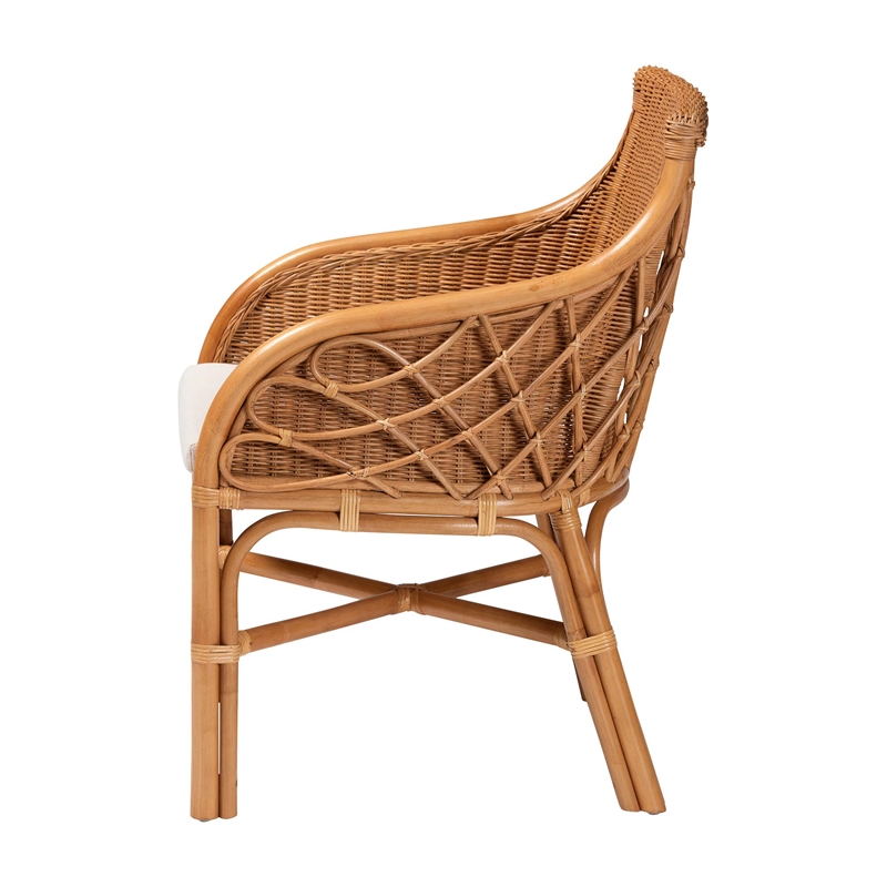 Pemberly Row Light Honey Rattan Dining Chair with Rattan Pole Detail