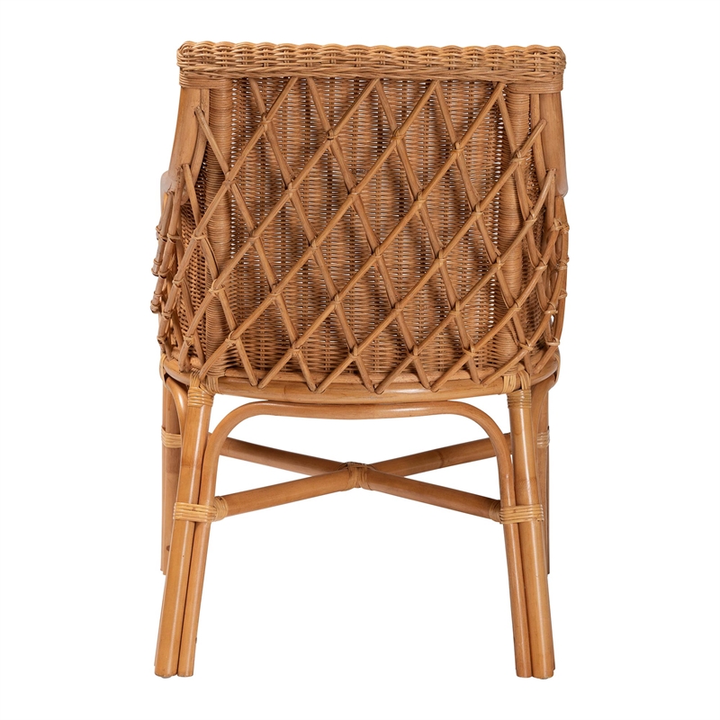 Pemberly Row Light Honey Rattan Dining Chair with Rattan Pole Detail