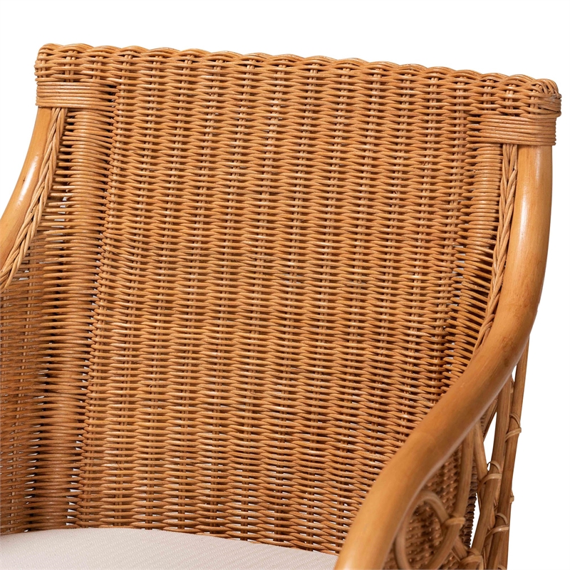 Pemberly Row Light Honey Rattan Dining Chair with Rattan Pole Detail