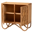 Pemberly Row Light Honey Rattan 2-Shelf Storage Cabinet with Doors