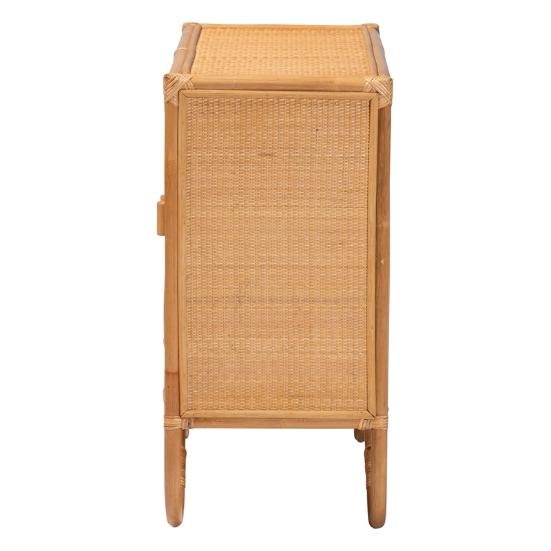 Pemberly Row Light Honey Rattan 2-Shelf Storage Cabinet with Doors