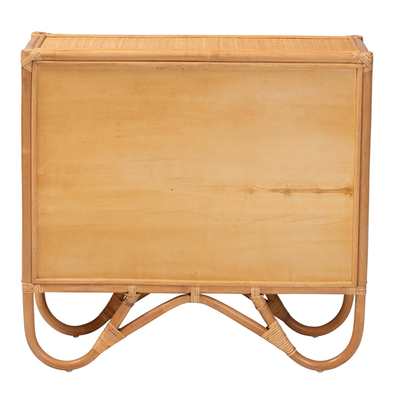 Pemberly Row Light Honey Rattan 2-Shelf Storage Cabinet with Doors
