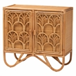 Pemberly Row Light Honey Rattan 2-Shelf Storage Cabinet with Doors