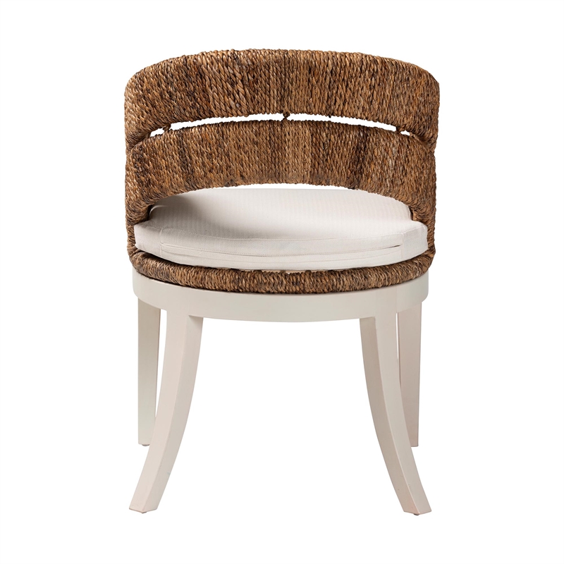 Pemberly Row Natural Seagrass and Mahogany Wood Dining Chair with Cushion