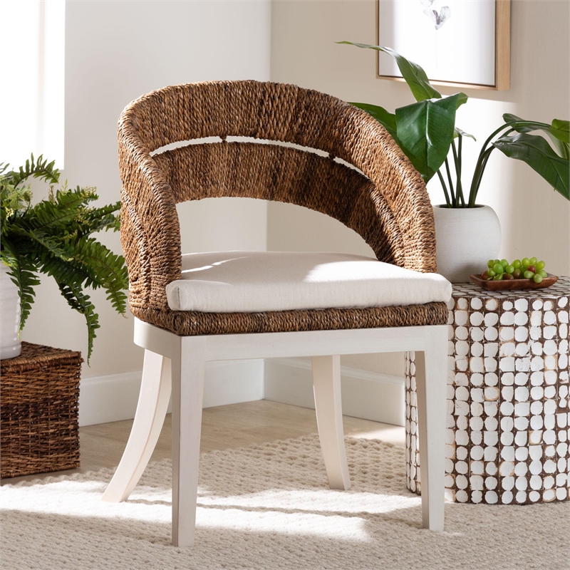 Pemberly Row Natural Seagrass and Mahogany Wood Dining Chair with Cushion