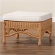 Pemberly Row Light Honey Braided Rattan Ottoman Stool with Cushion