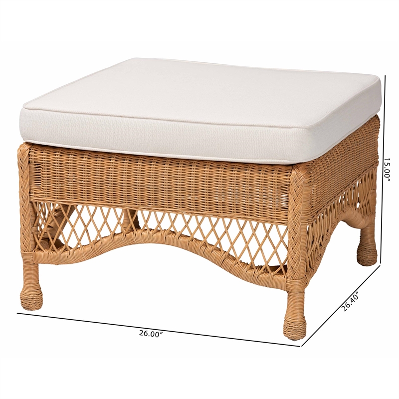 Pemberly Row Light Honey Braided Rattan Ottoman Stool with Cushion