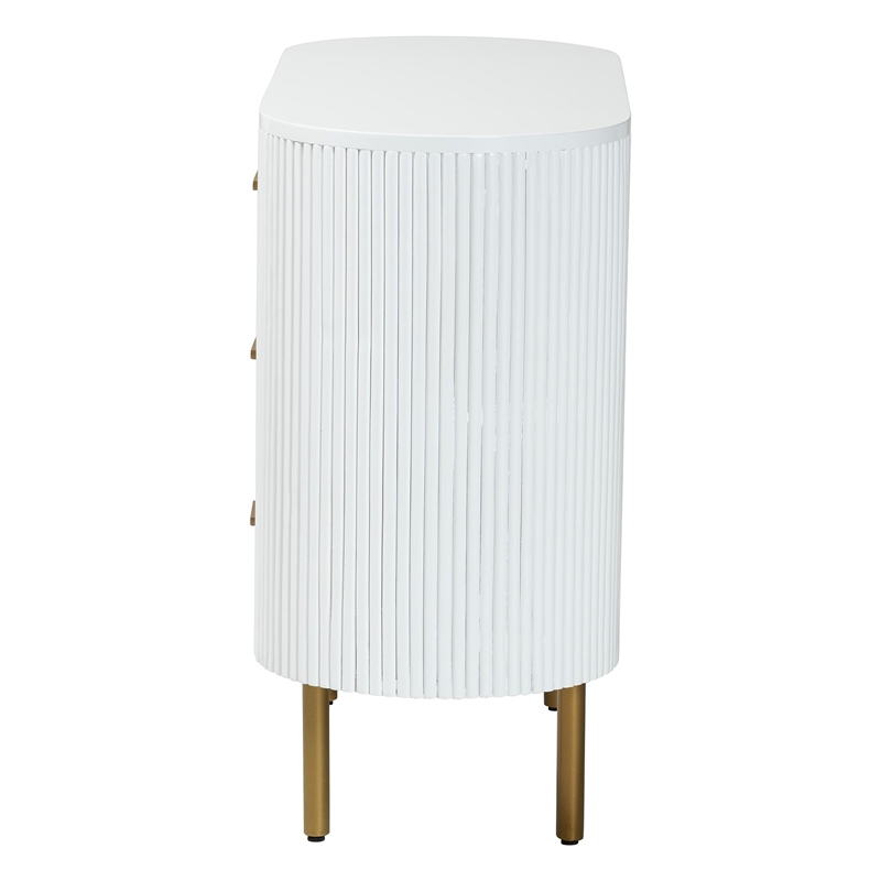 Pemberly Row White Fluted Wood and Gold Metal 3-Drawer Dresser
