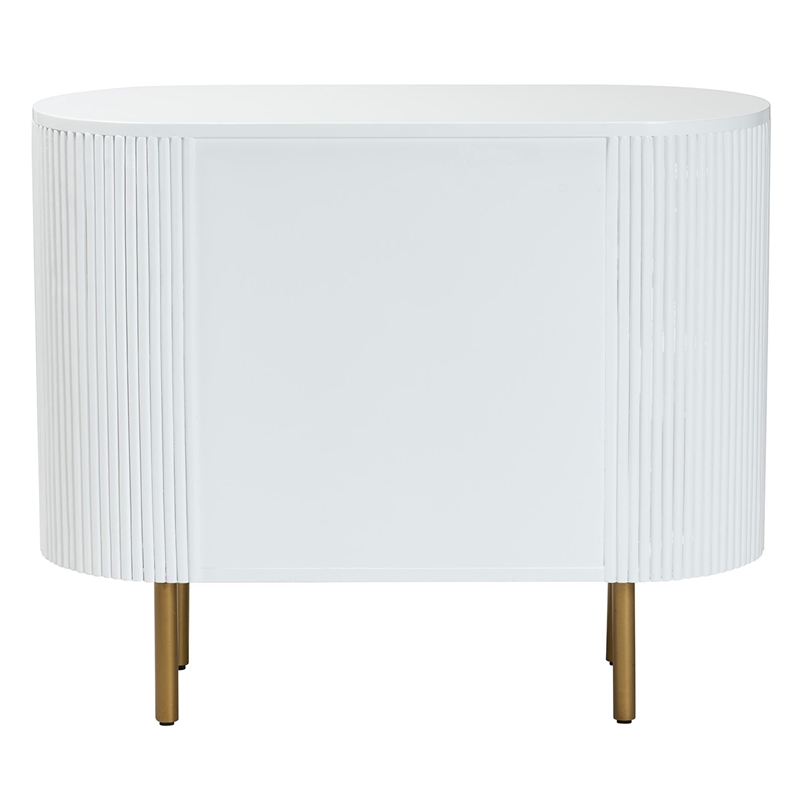 Pemberly Row White Fluted Wood and Gold Metal 3-Drawer Dresser