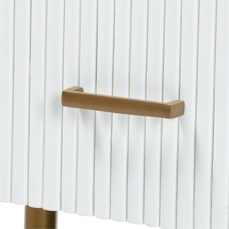 Pemberly Row White Fluted Wood and Gold Metal 3-Drawer Dresser