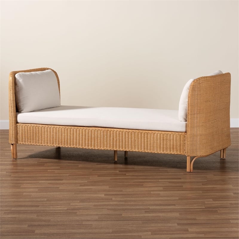Pemberly Row Light Honey Braided Rattan Daybed with Cushion and 2 Pillows
