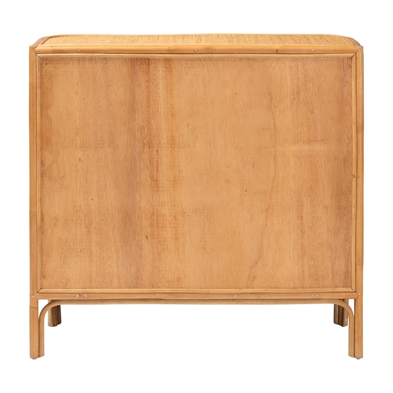Pemberly Row Light Honey Rattan 3-Drawer Storage Cabinet with Woven Detail