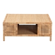 Pemberly Row Light Honey Rattan and Wood Square Coffee Table with Shelf