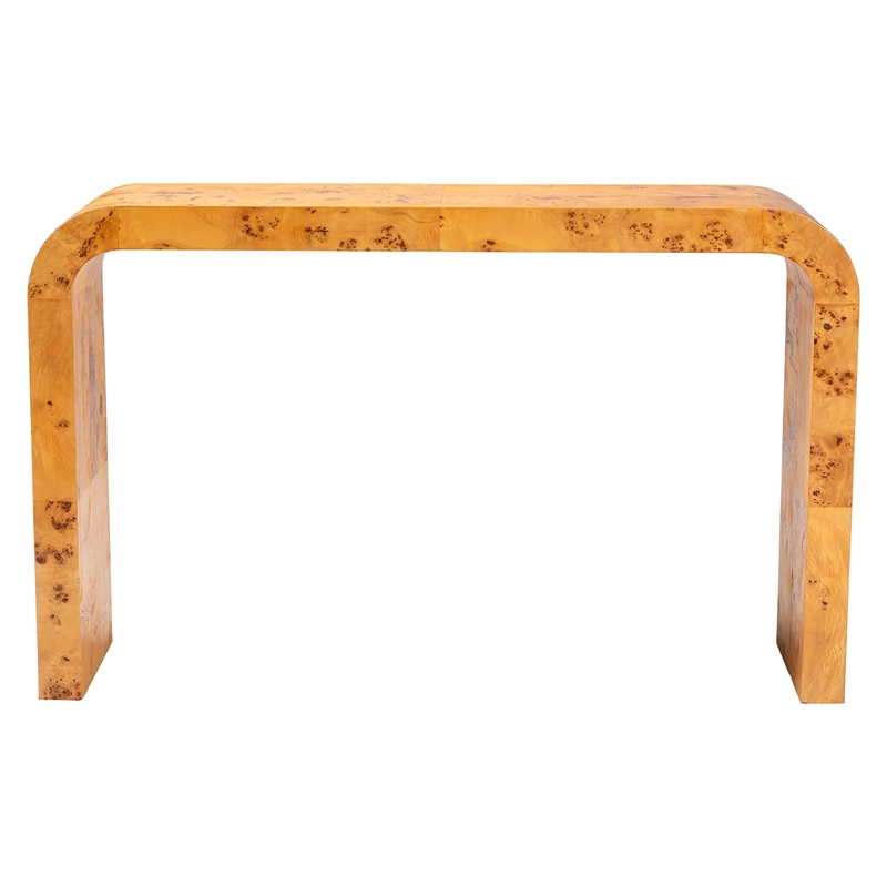 Pemberly Row Natural Mappa Burl Wood Console Table with Rectangular Top