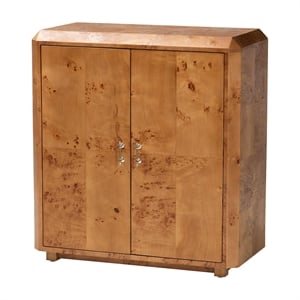 Pemberly Row Natural Mappa Burl Wood 2-Door Console Cabinet with Shelves