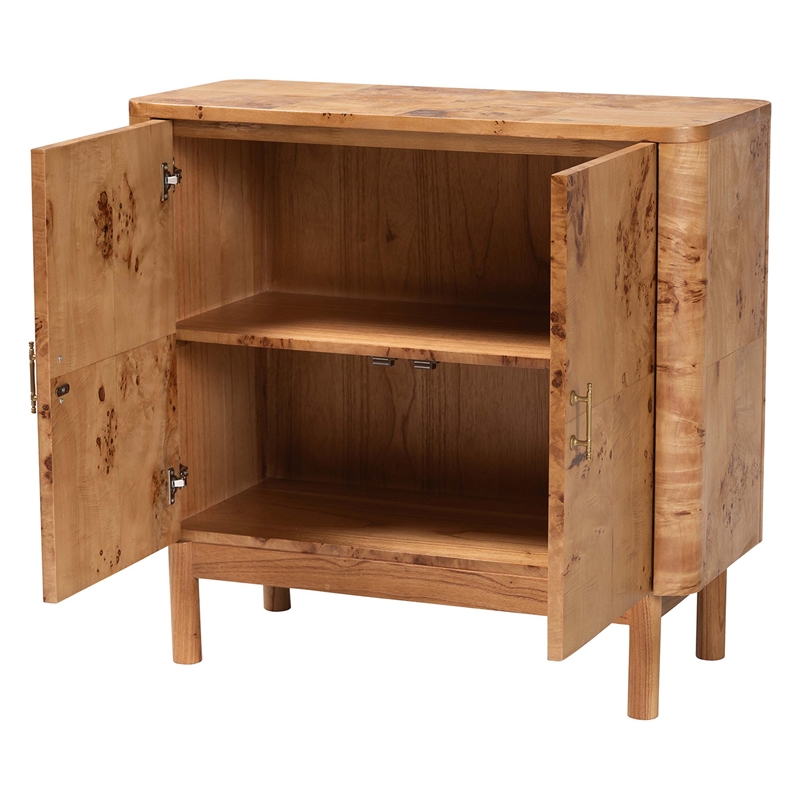 Pemberly Row Natural Mappa Burl Wood Storage Cabinet with 2 Shelves